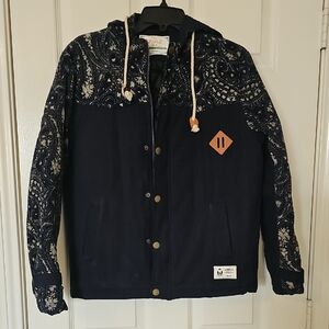 LPEKUZ Streetwear Paisley Cordoroy Hooded Utility Korean Jacket Gorpcore M